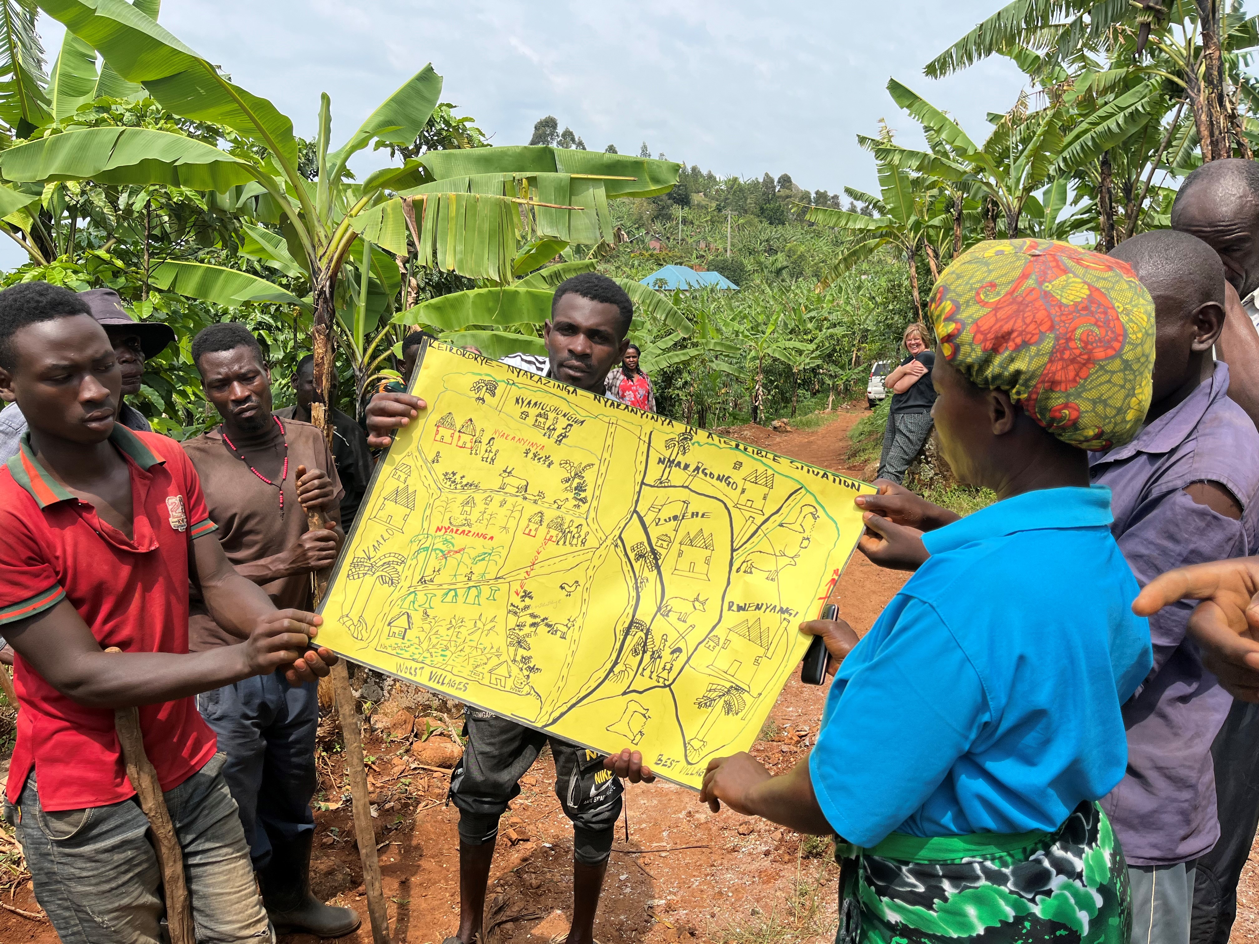 Farmers with a map of their village