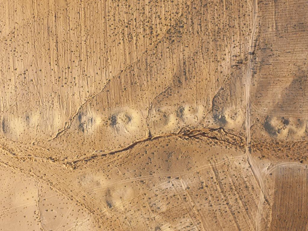 Aerial shot of the shafts that belong to the ancient water system.  