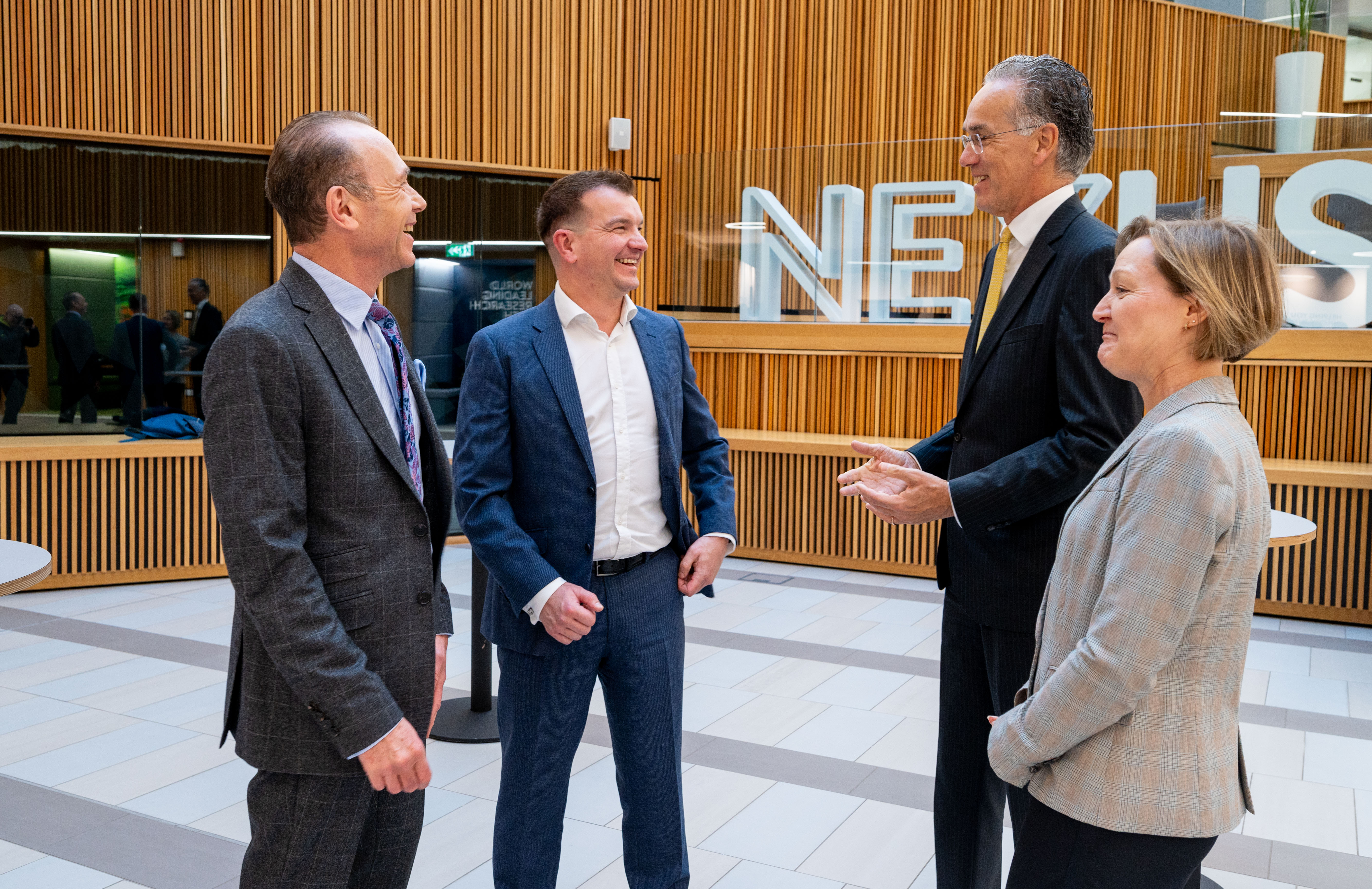 Ambassador Paul Huijts and professor Julia Bennel with at Nexus, with Gareth Scargill and Martin Stowe. Photo by Mark Bickerdike. 