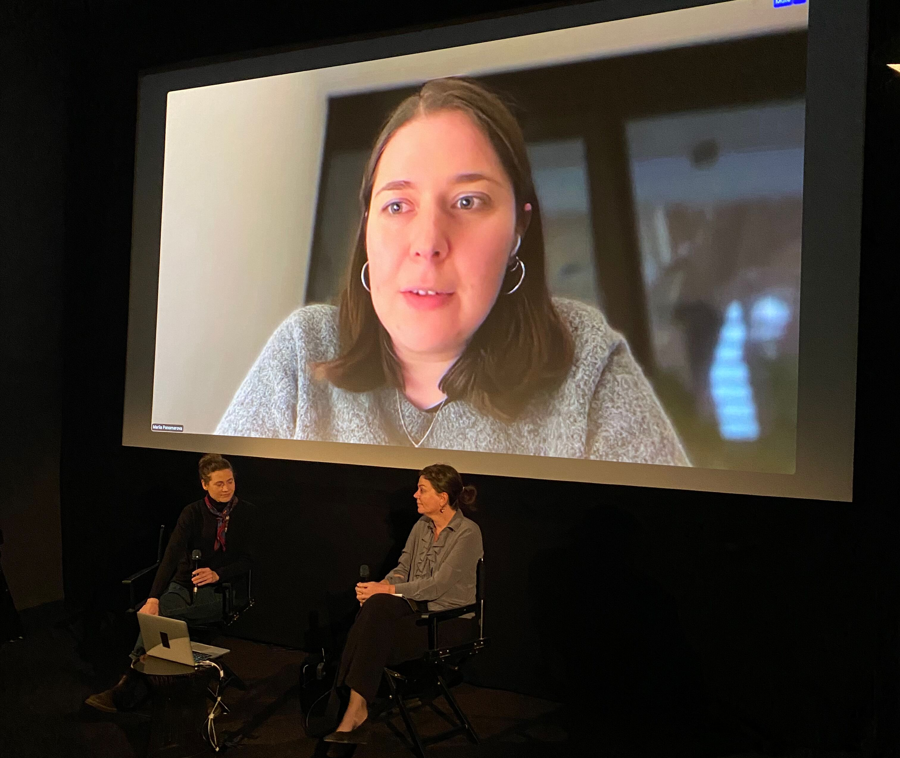 Q&A during the screening of Nice Ladies, with Director and Producer Mariia Ponomarova, Editor Annelotte Medema and Marijn Noordam, Head of Political Affairs at the Dutch Embassy in the UK. 