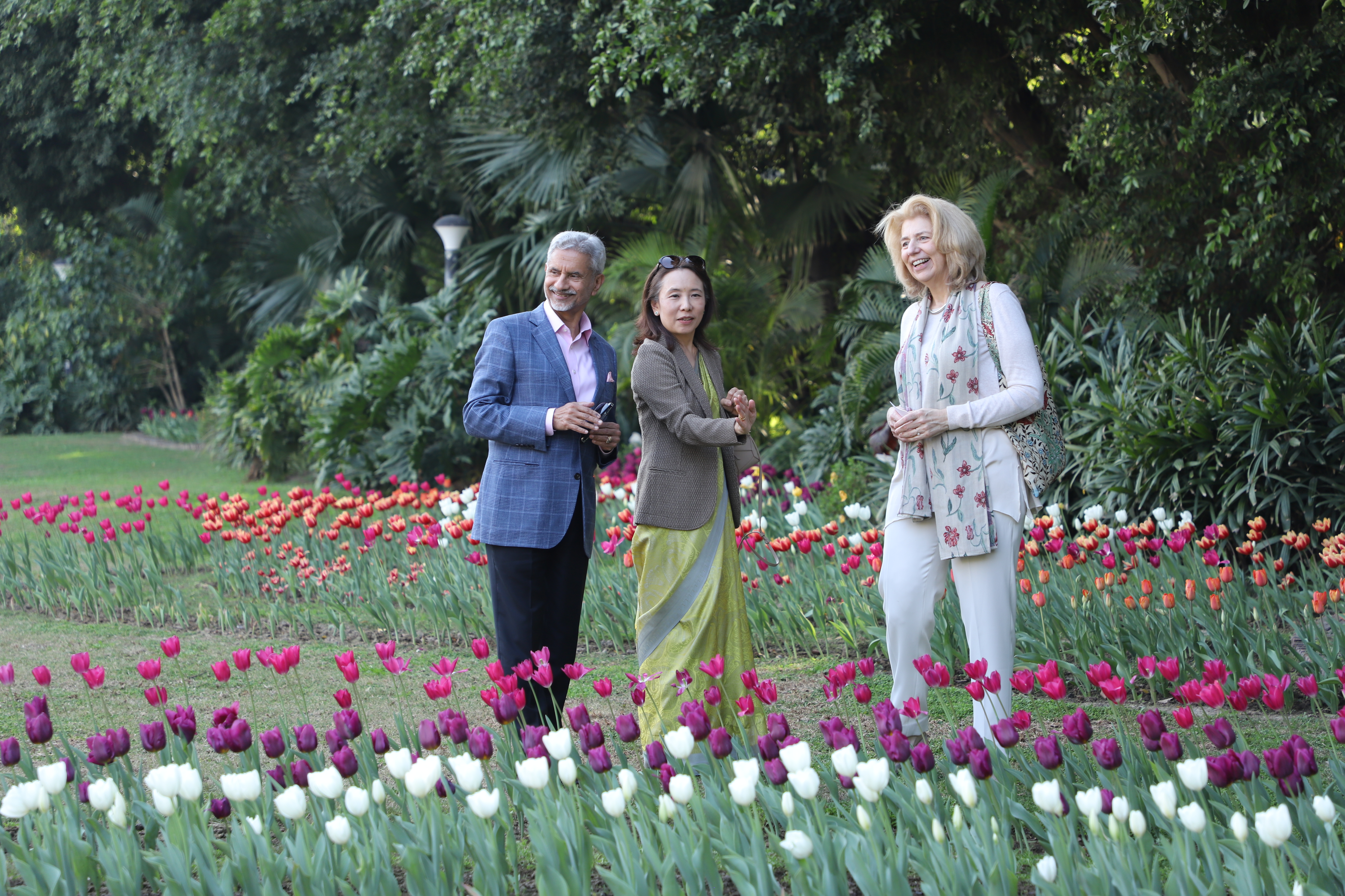 Left-Right: Hon'ble Minister of External Affairs of India Dr S Jaishankar with his wife Mars Kyoko Jaishankar and Ambassador Marisa Gerards.