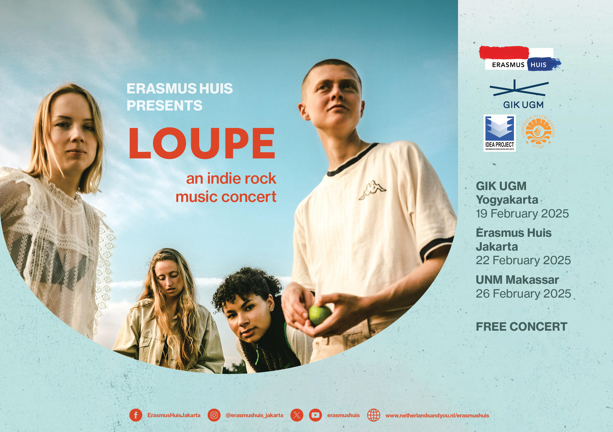 Flyer of Loupe, indie rock band from Amsterdam and Antwerp, with their tour dates in Indonesia