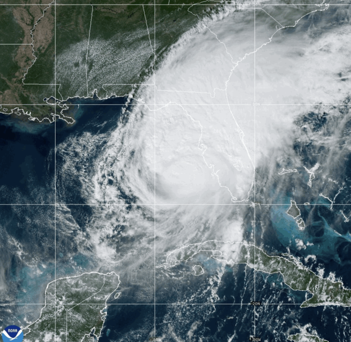 Satellite image of a hurricane over Florida.