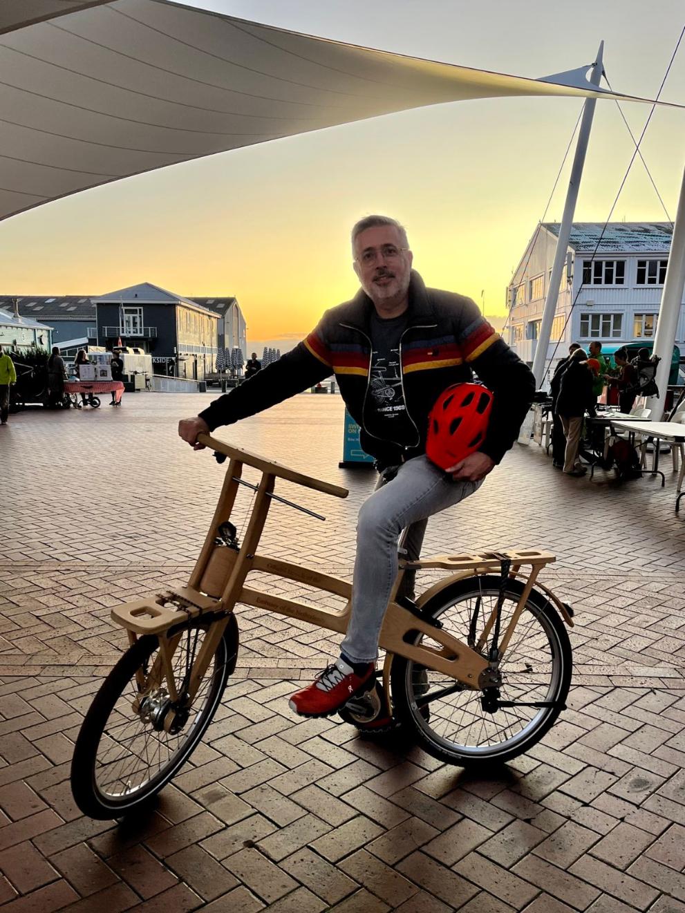 Ambassador van der Vorst on the embassy bike