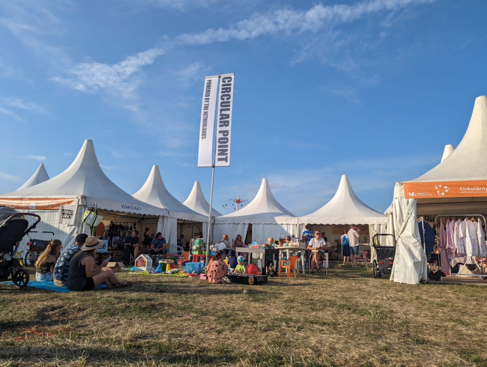 circular zone formed by tents at summer festival